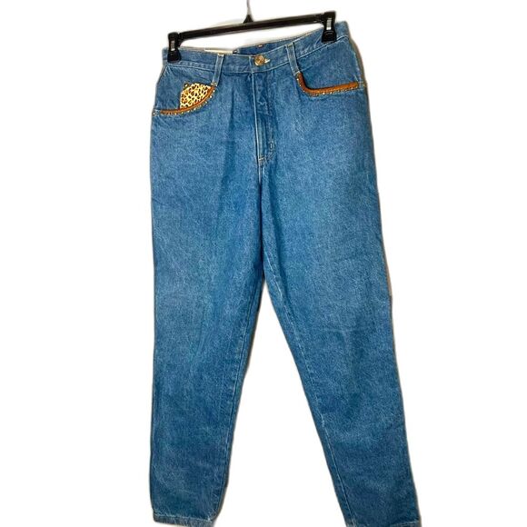 Cache Jean leather & animal print patches gold stud size 14 run small vintage - Picture 2 of 6